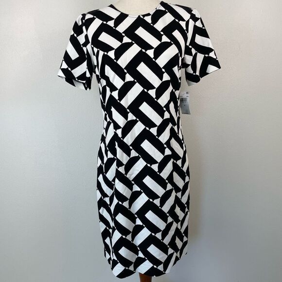 NWT Trina Turk Black and White Midi Dress Size M - Picture 1 of 8
